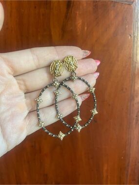 Armenta Gold and Silver Hoop Drop Earrings with Pave Accents